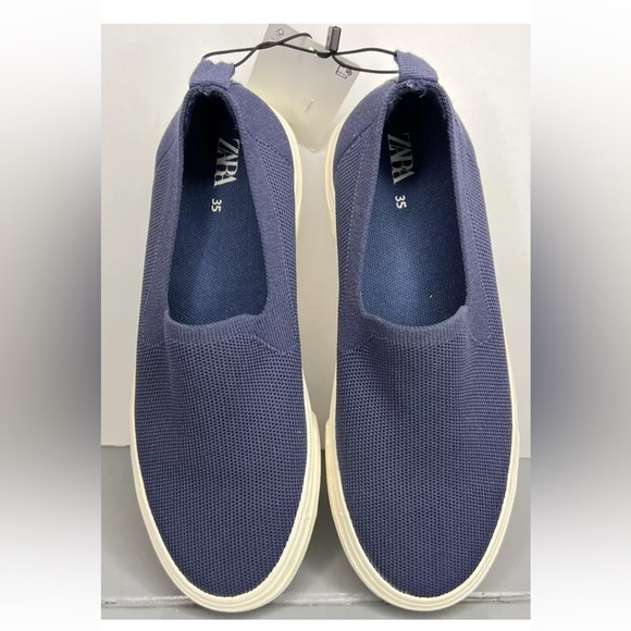 Zara Knit Mesh Slip On Sneakers Shoes Navy Size 35EU/5-5.5US New W/Tags - Picture 6 of 9
